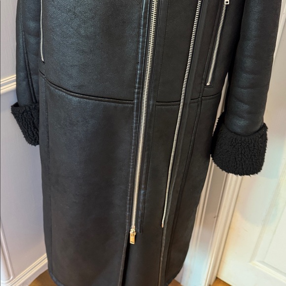 Zara Black Textured Faux Shearling Jacket - Picture 4 of 6